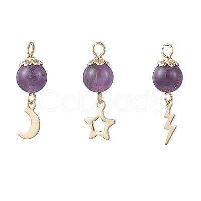 3Pcs 3 Styles Natural Amethyst Pendants PALLOY-JF04756-01-1
