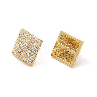 Clear Cubic Zirconia Pyramid Stud Earrings EJEW-P213-04G-1