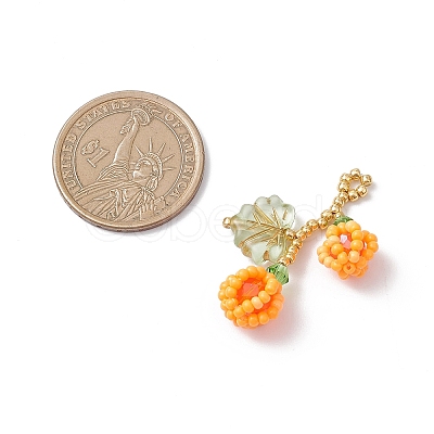 Glass Seed Beaded Berries & Leaf Pendants PALLOY-MZ01114-03-1