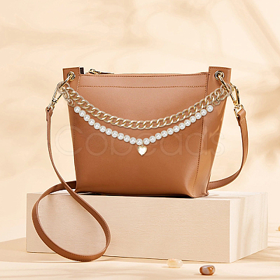 2Pcs 2 Styles Aluminum Chain & White Round Plastic Imitaiton PearlBeaded Bag Extender Chains HJEW-BM0001-43-1