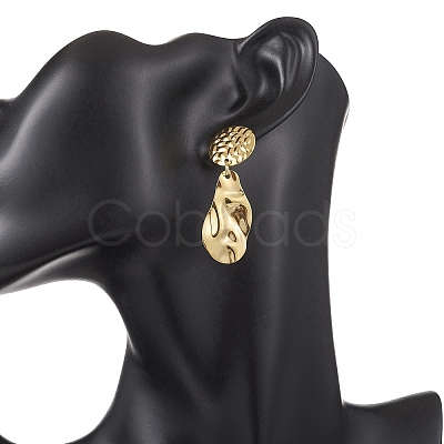 304 Stainless Steel Teardrop with Flat Round Dangle Stud Earrings EJEW-JE06752-1