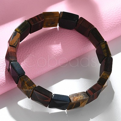 Square Natural Tiger Eye Beads Stretch Bracelets for Women Men BJEW-C097-06U-1
