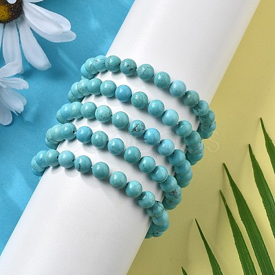 Natural Howlite Bead Stretch Bracelets BJEW-K212-B-011-1