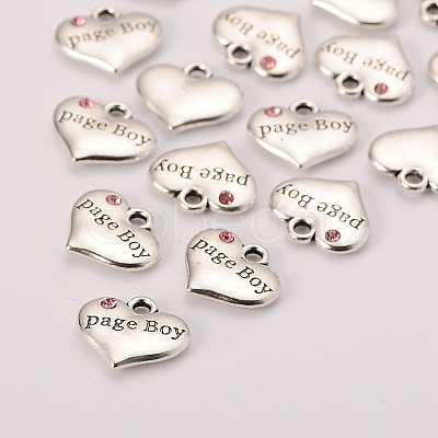 Wedding Theme Antique Silver Tone Tibetan Style Heart with Page Boy Rhinestone Charms TIBEP-N005-14D-1