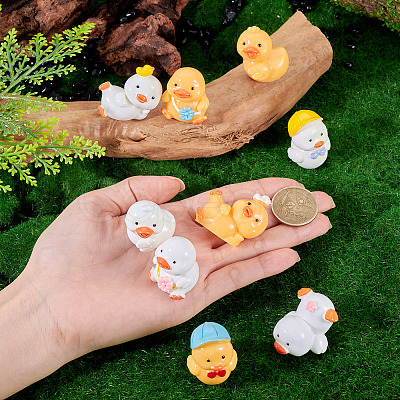 9Pcs 9 Styles Cartoon Cute Resin 3D Duck Figurines DJEW-TA0001-39-1