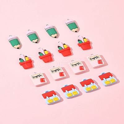 16Pcs 4 Styles Stationery Theme Resin Pendants RESI-FS0001-89-1