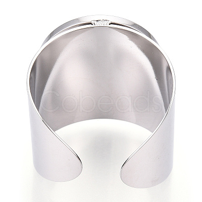 Non-Tarnish 304 Stainless Steel Open Cuff Finger Ring Cabochon Settings X-STAS-T060-03P-1