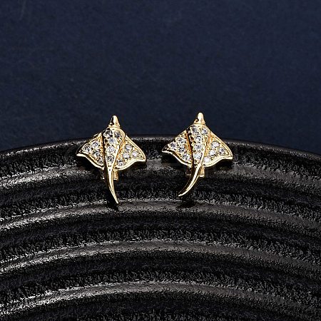 Brass Micro Pave Clear Cubic Zirconia Stud Earrings LS-EJEW-D328-04G-01-1