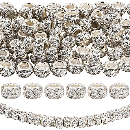 80Pcs Polymer Clay Rhinestone European Large Hole Beads with Silver Color Plated Brass Cores FPDL-LT0001-02E-1