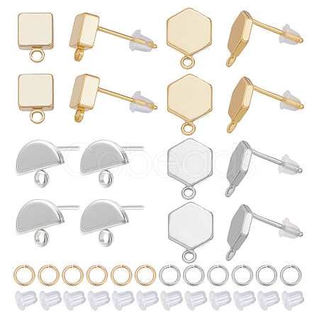 DIY Square & Hexagon Brass Stud Earring Making Kits DIY-AR0004-44-1