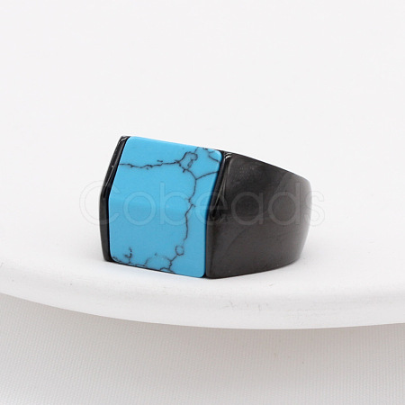 Rectangle Synthetic Turquoise Finger Ring FIND-PW0021-08B-EB-1