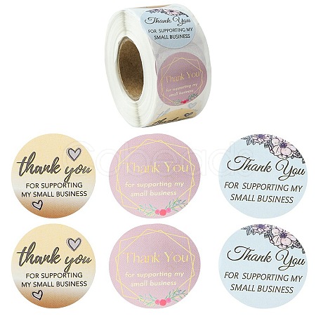 3 Patterns Round Dot Thank You Paper Self-Adhesive Gift Sticker Rolls STIC-YW0001-01-1