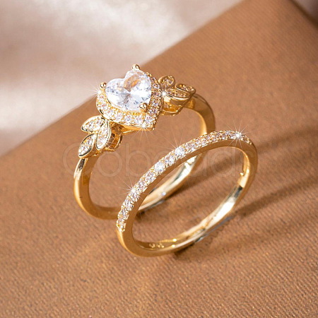 Alloy Micro Pave Cubic Zirconia Finger Rings Sets for Women FS-WGC007F-03-1