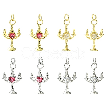 8Pcs 4 Styles Brass Micro Pave Cubic Zirconia Pendants KK-CJ0004-23-1