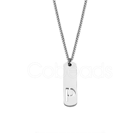 304 Stainless Steel Rectangle with Laser Cut Initial Pendant Necklaces FS-WG71FEF-20-1