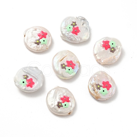 Flat Round Enamel Natural Cultured Freshwater Pearl Beads BSHE-G028-01A-1