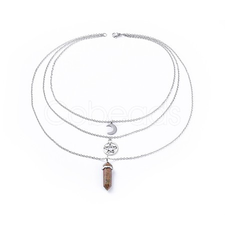 Bullet Natural Unakite Pendant Tiered Necklaces NJEW-JN02457-02-1