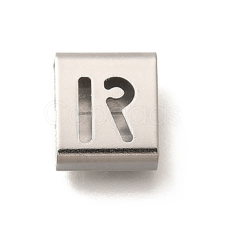 Letter Style 304 Stainless Steel Square Slide Charms STAS-L132-07R-1