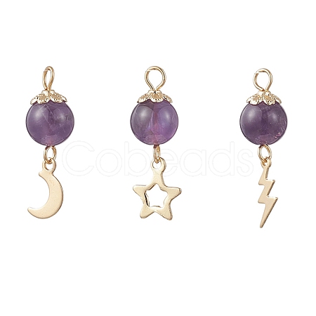 3Pcs 3 Styles Natural Amethyst Pendants PALLOY-JF04756-01-1
