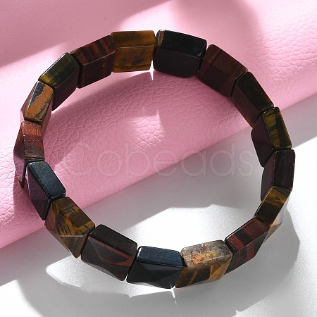 Square Natural Tiger Eye Beads Stretch Bracelets for Women Men BJEW-C097-06U-1