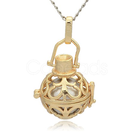 Golden Tone Brass Hollow Round Cage Pendants KK-J235-04G-1