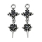 316 Surgical Stainless Steel Micro Pave Cubic Zirconia Pendants, Antique Silver, Flower & Star Charm, Black, 28.5x10x3.5mm, Hole: 2.2mm