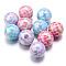 10Pcs UV Plating Colours Acrylic Beads, Printed Straight Hole Round Beads, Mixed Color, 15x15mm, Hole: 3mm