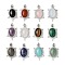 Natural & Synthetic Mixed Gemstone Pendants, Rack Plating Platinum Tone Brass Tortoise Charms with Rhinestone, Cadmium Free & Lead Free, 48.5x28.5x14mm, Hole: 7x4mm