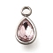 304 Stainless Steel Pendants, with Rhinestone, Stainless Steel Color, Teardrop, Light Rose, 10.5x5.5x0.5mm, Hole: 1.8mm