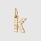 Stainless Steel Cubic Zirconia Pendants with Jump Rings, Real 14K Gold Plated, Long-Lasting Plated, Letter K, 8mm