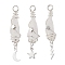 3Pcs 3 Styles Electroplated Natural Quartz Crystal Nuggets Copper Wire Wrapped Pendants, with Brass Moon Star Lightning Bolt, Silver Color Plated, White, 43.5~46x7.5~13.5x8~10mm, Hole: 3.5mm, 1pc/style