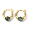 Natural Green Spot Jasper Round Beaded Hoop Earrings EJEW-A099-03G-04-2