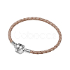 TINYSAND Rhodium Plated 925 Sterling Silver Braided Leather Bracelet Making TS-B-127-17-1