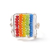 Glass Bead Braided Rectangle Open Cuff Ring RJEW-JR00489-3