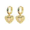 Brass Micro Pave Cubic Zirconia and Cat Eye Beads Heart Hoop Dangle Earrings KK-CBAD9DF-01G-4