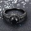 Flat Round Brass Jet Rhinestone Finger Rings FS-WG232E0-01-2