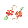 304 Stainless Steel Flower with Leaf Leverback Earrings EJEW-MZ00456-6