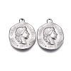 Tarnish Resistant 304 Stainless Steel Coin Charms STAS-F207-08P-1