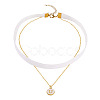 Alloy Enamel Letter Pendant Single Face White Velvet Ribbon & Brass Chain Double Layered Choker Necklaces NJEW-TAC0036-1