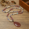 Natural Strawberry Quartz Flat Teardrop Pendant Round Gems and Cube Glass Beaded Long Necklaces for Women FS-WG9FE58-03-1