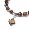 Natural Tiger Eye Cross Charm Bracelets BJEW-JB12259-03-3