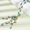 Boho Brass Resin Blue Evil Eye Pendant Necklaces with Dyed Natural Howlite Chip Tassel NJEW-L014-01G-3