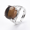 Adjustable Natural Tiger Eye Finger Rings RJEW-F075-01A-4