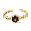 Hexagon Brass Pave Natural Amethyst & Cubic Zirconia Cuff Bangles for Women BJEW-Z172-01G-09-4
