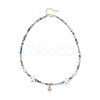 Dyed Natural Agate Faceted Round and Natural Cultured Freshwater Pearl & Starfish Synthetic Turquoise Beaded Brass Cowrie Shell Shape Pendant Necklaces for Women NJEW-JN05496-03-4