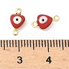 Brass FireBrick Enamel Evil Eye Heart Connector Charms KK-C097-01G-3