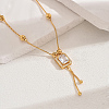 Fashionable Vintage Brass & Glass Tassel Rectangle Pendant Necklaces for Women WB8408-1-1