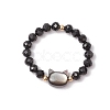 Natural Rainbow Moonstone and Natural Black Tourmaline Beaded Rings RJEW-TA00196-4