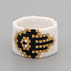 Adjustable Bohemian Style 304 Stainless Steel and Glass Seed Beads Cuff Rings FS-WG09053-13-1