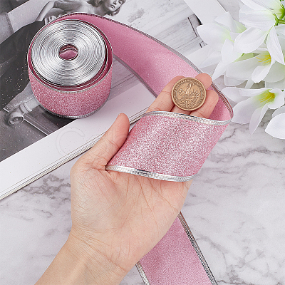 Sparkle Wired Edge Polyester Ribbon OCOR-WH0071-026C-1